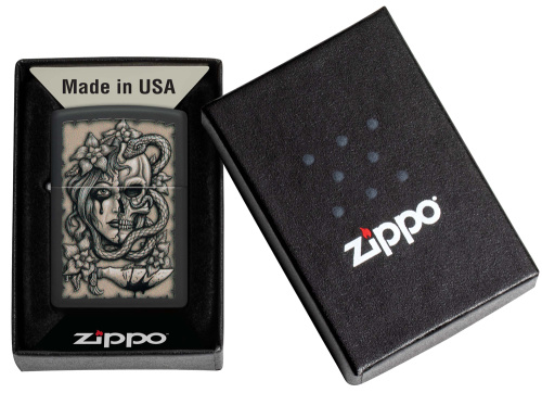 Зажигалка Zippo Gory Tattoo, Black Matte, черная, матовая 4