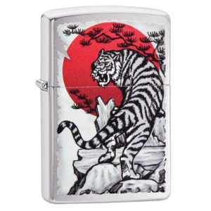 Зажигалка Zippo Asian Tiger, Brushed Chrome, цвет серебристый