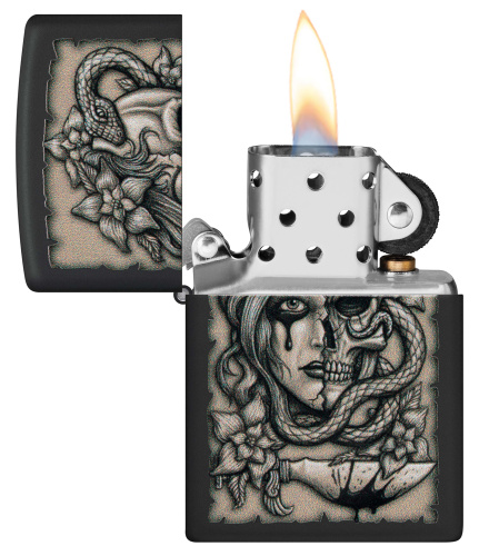 Зажигалка Zippo Gory Tattoo, Black Matte, черная, матовая 3