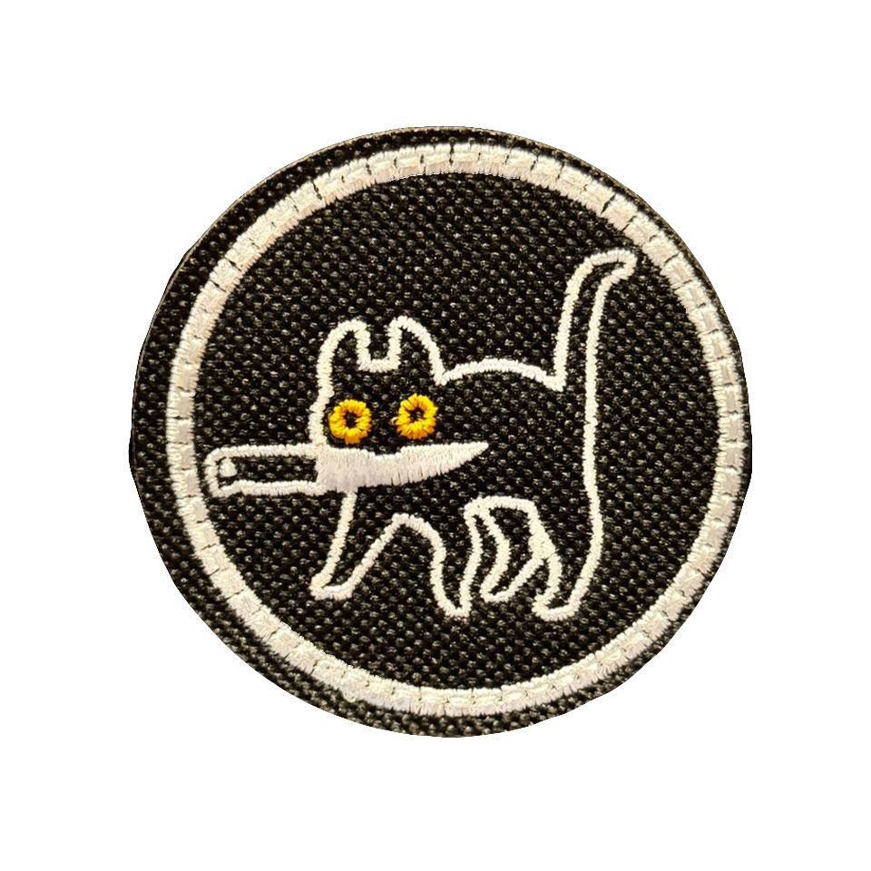 Шеврон кот с ножом в круге на черном по низким ценам — Интернетмагазин