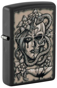 Зажигалка Zippo Gory Tattoo, Black Matte, черная, матовая