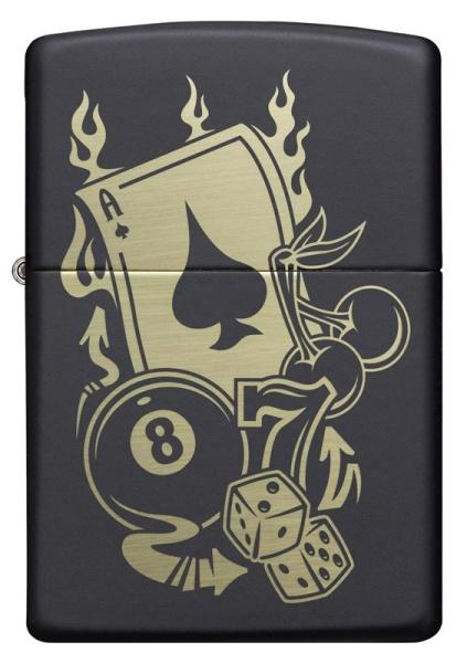 Зажигалка Zippo Gambling Design покрытие Black Matte матовая, цвет черный 2