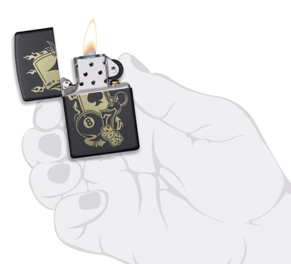 Зажигалка Zippo Gambling Design покрытие Black Matte матовая, цвет черный 4