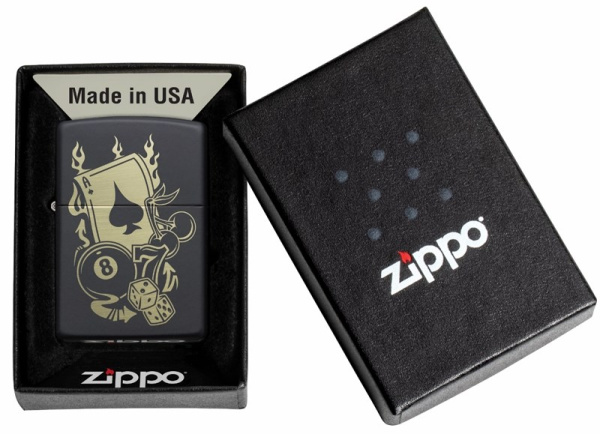 Зажигалка Zippo Gambling Design покрытие Black Matte матовая, цвет черный 5