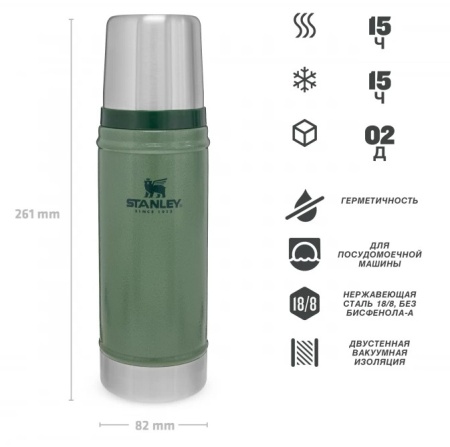 Термос Stanley Classic (0,75л.) темно-зеленый 2