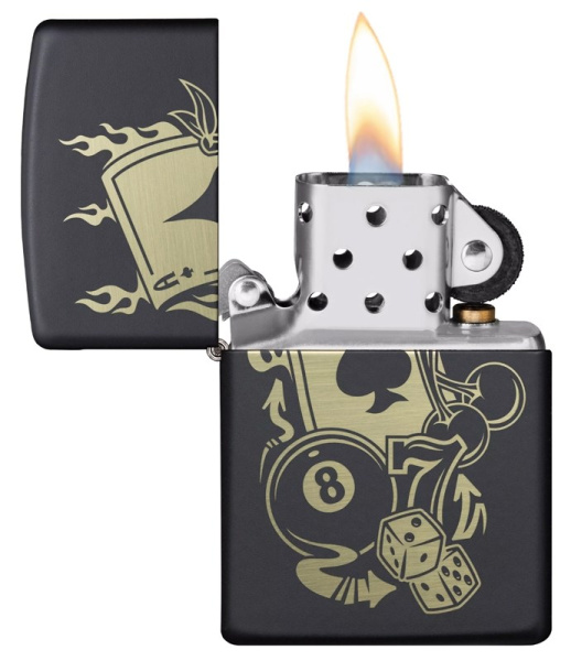 Зажигалка Zippo Gambling Design покрытие Black Matte матовая, цвет черный 3