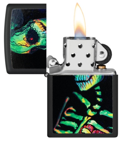 Зажигалка Zippo Skeleton Design, Black Light, черная, матовая 3
