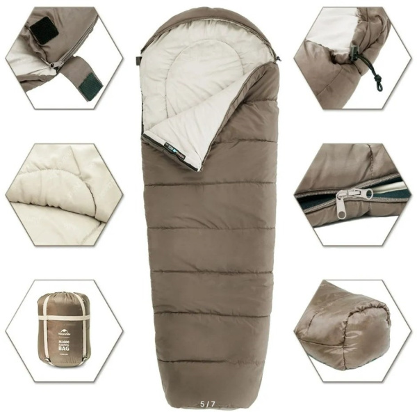Спальный мешок Naturehike MJ600, молния справа, цвет коричневый 2