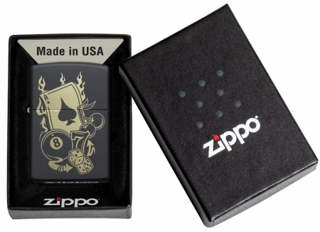 Зажигалка Zippo Gambling Design покрытие Black Matte матовая, цвет черный 5