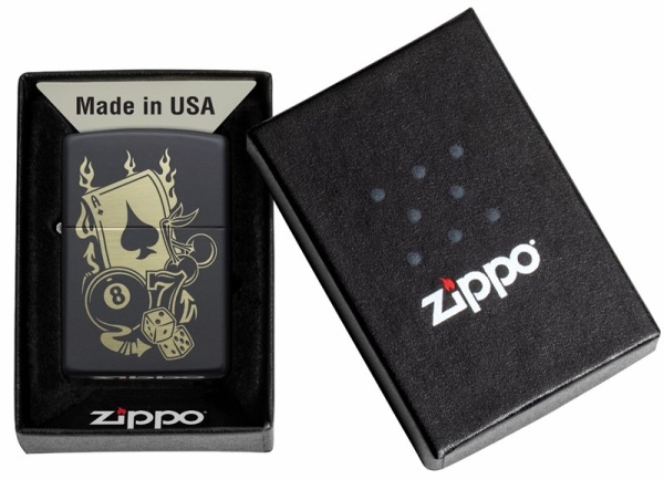 Зажигалка Zippo Gambling Design покрытие Black Matte матовая, цвет черный 5