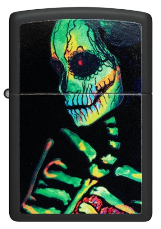 Зажигалка Zippo Skeleton Design, Black Light, черная, матовая 2