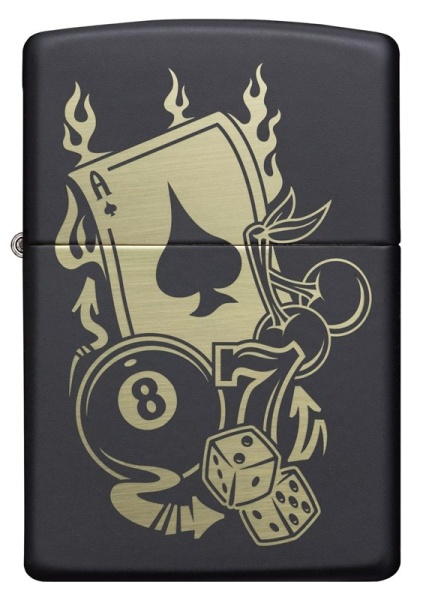 Зажигалка Zippo Gambling Design покрытие Black Matte матовая, цвет черный 2