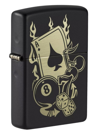 Зажигалка Zippo Gambling Design покрытие Black Matte матовая, цвет черный