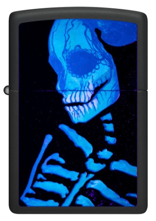 Зажигалка Zippo Skeleton Design, Black Light, черная, матовая 5
