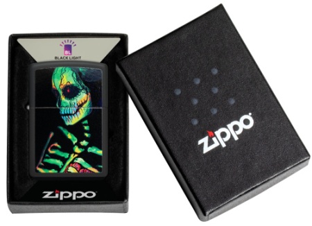 Зажигалка Zippo Skeleton Design, Black Light, черная, матовая 4