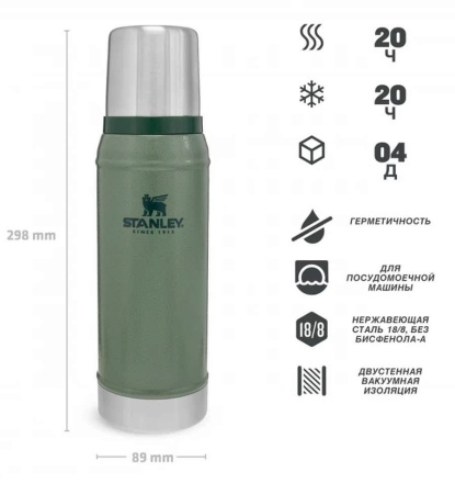 Термос Stanley Classic (0,75л.) темно-зеленый 2