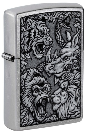 Зажигалка Zippo Jungle, Street Chrome, цвет серебристый